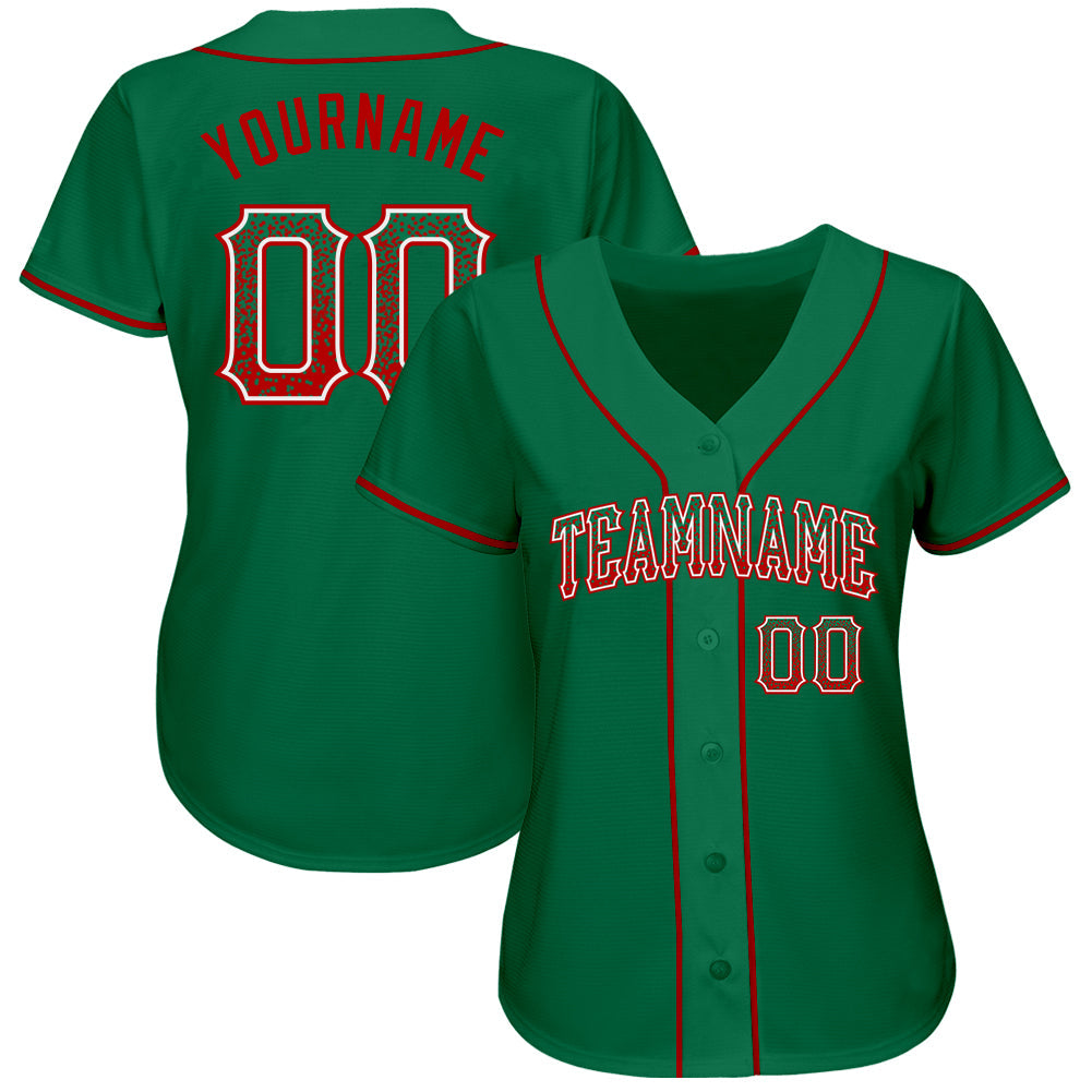 Custom Kelly Green Red-White Authentic Drift Fashion Baseball Jersey view 2