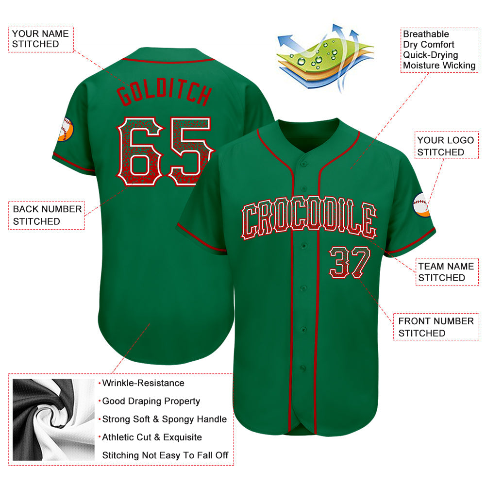 Custom Kelly Green Red-White Authentic Drift Fashion Baseball Jersey view 3