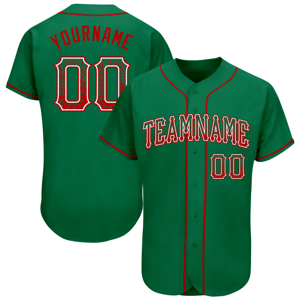Custom Kelly Green Red-White Authentic Drift Fashion Baseball Jersey - Main View