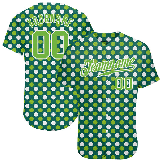 Custom Kelly Green Neon Green-White 3D Pattern Design Authentic St. Patrick's Day Baseball Jersey - Main View