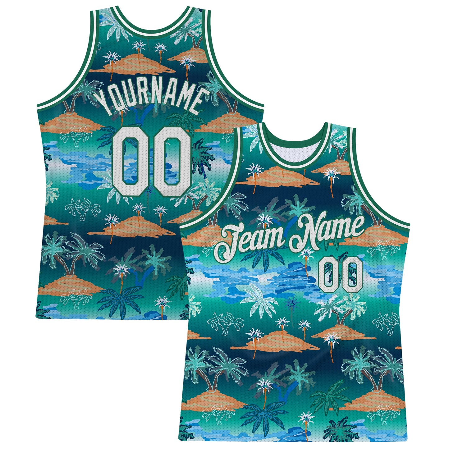 Custom Kelly Green White-Kelly Green 3D Pattern Hawaii Palm Trees Authentic Basketball Jersey - Main View