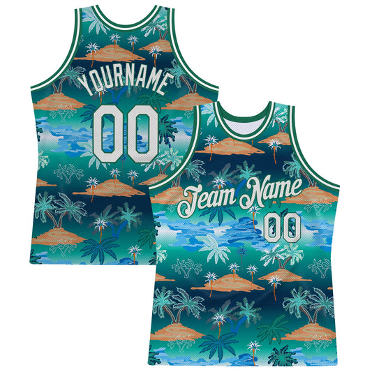 Custom Kelly Green White-Kelly Green 3D Pattern Hawaii Palm Trees Authentic Basketball Jersey - Main View