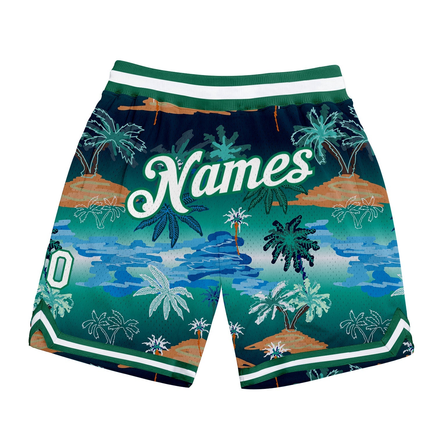 Custom Kelly Green White-Kelly Green 3D Pattern Design Palm Trees Authentic Basketball Shorts - Main View