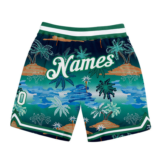 Custom Kelly Green White-Kelly Green 3D Pattern Design Palm Trees Authentic Basketball Shorts - Main View