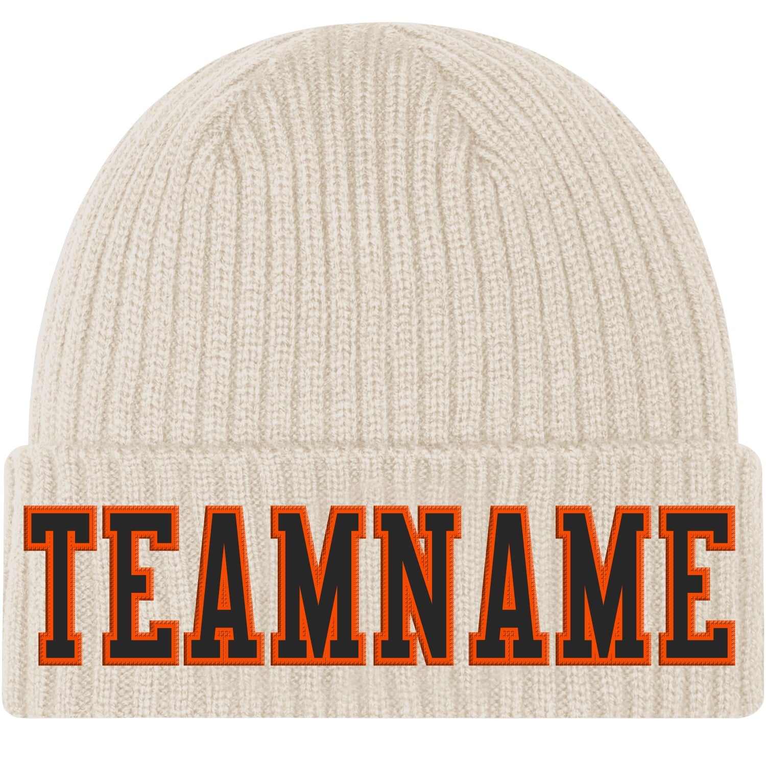 Custom City Cream Black-Orange Stitched Cuffed Knit Hat - Main View