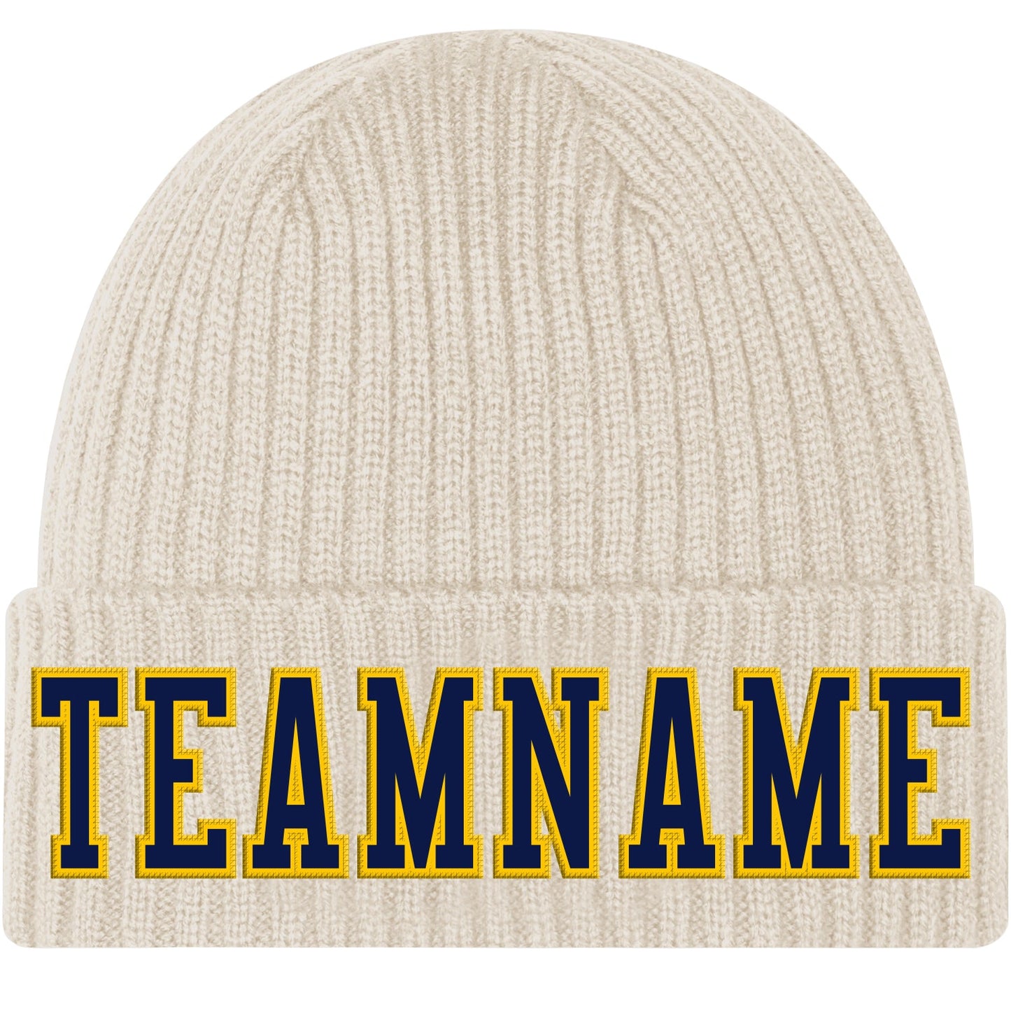 Custom City Cream Navy-Gold Stitched Cuffed Knit Hat - Main View