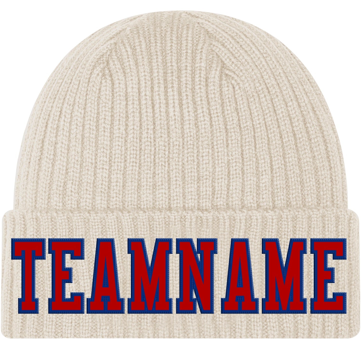 Custom City Cream Red-Royal Stitched Cuffed Knit Hat - Main View