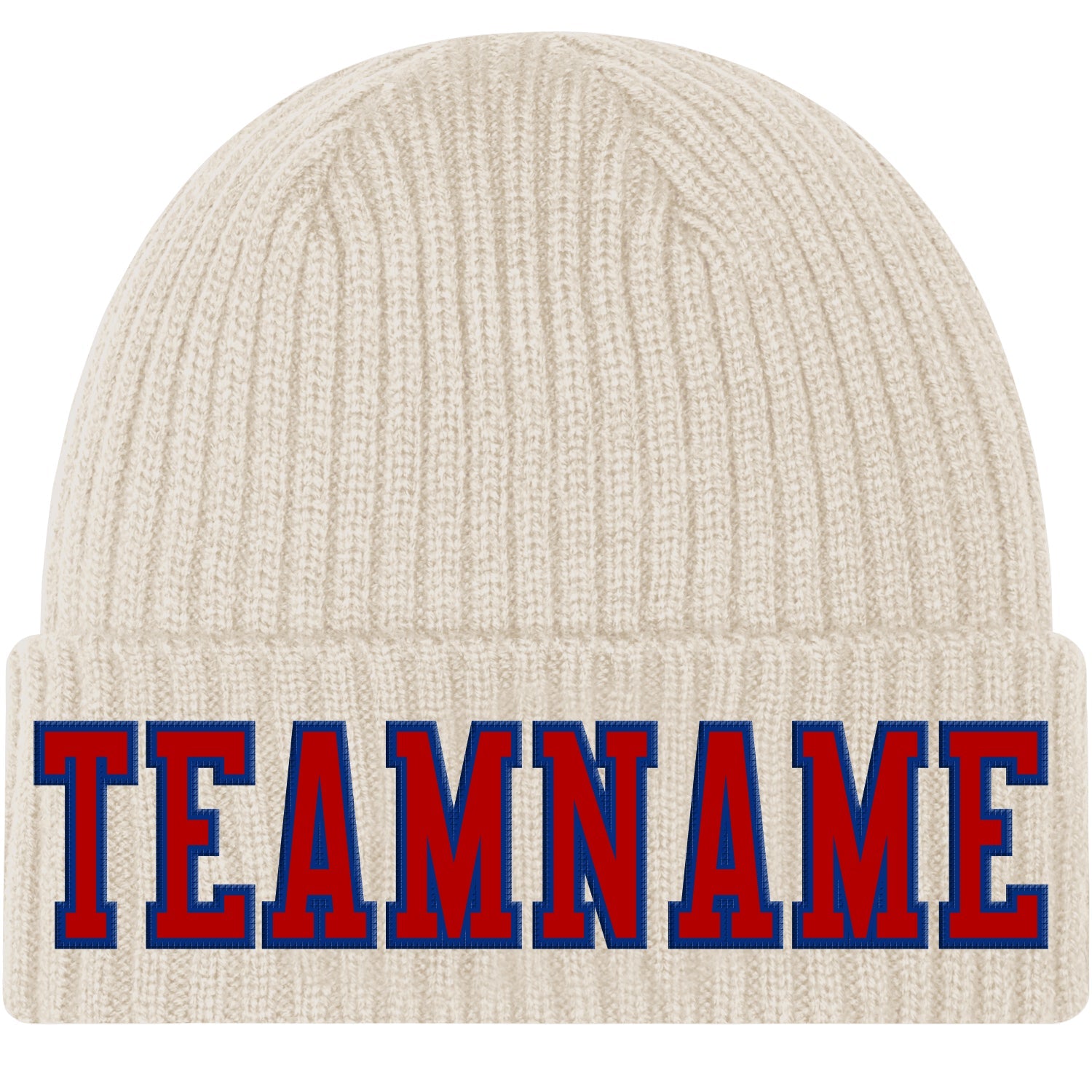 Custom City Cream Red-Royal Stitched Cuffed Knit Hat - Main View
