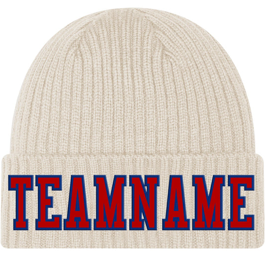 Custom City Cream Red-Royal Stitched Cuffed Knit Hat - Main View