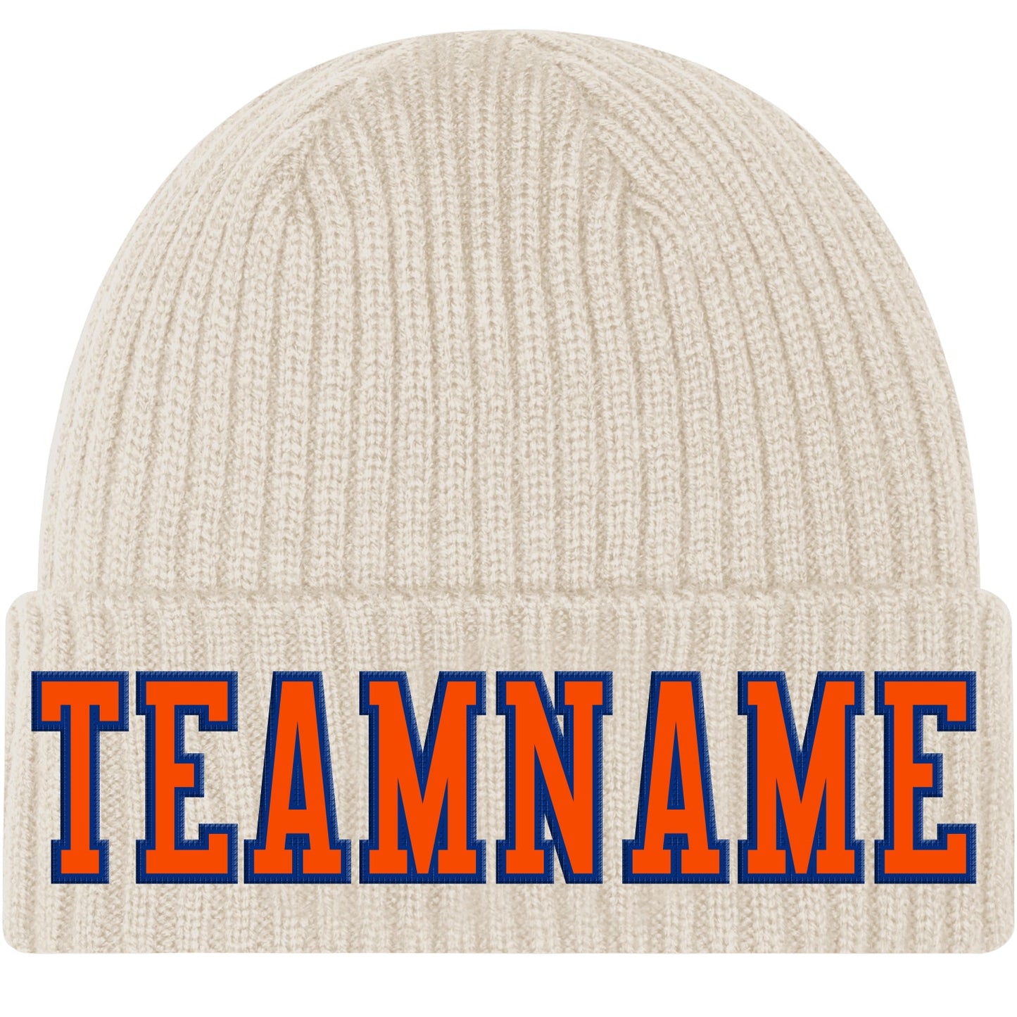 Custom City Cream Orange-Royal Stitched Cuffed Knit Hat - Main View