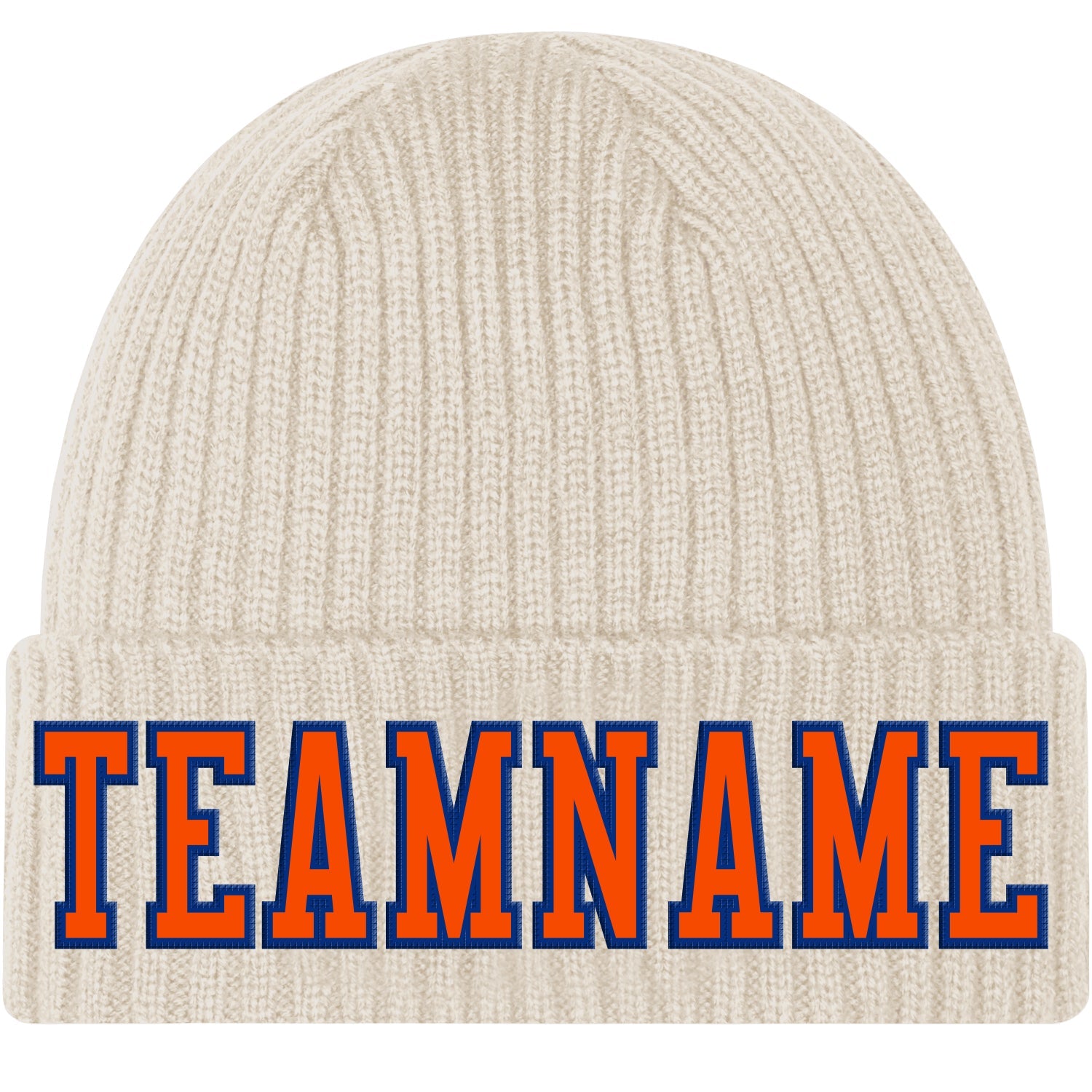 Custom City Cream Orange-Royal Stitched Cuffed Knit Hat - Main View