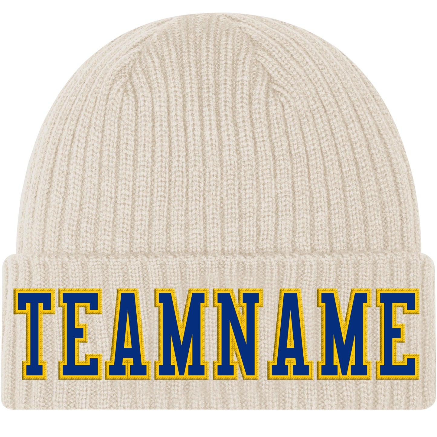 Custom City Cream Royal-Gold Stitched Cuffed Knit Hat - Main View