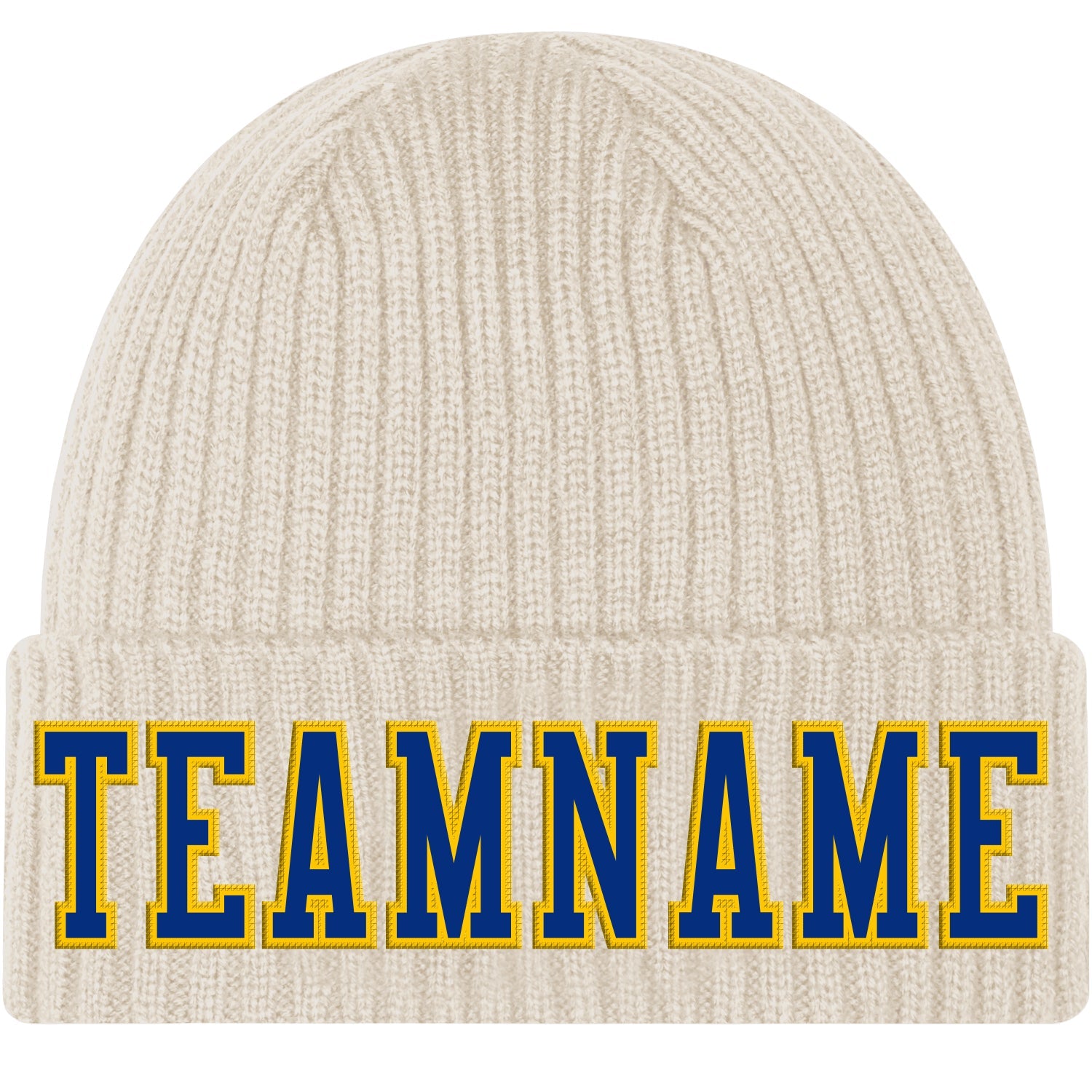 Custom City Cream Royal-Gold Stitched Cuffed Knit Hat - Main View