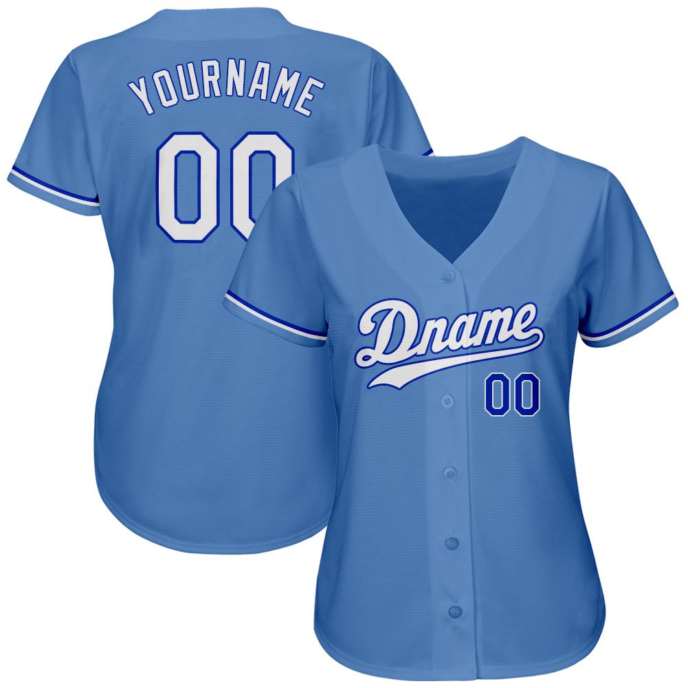 Custom Light Blue White-Royal Authentic Baseball Jersey view 3