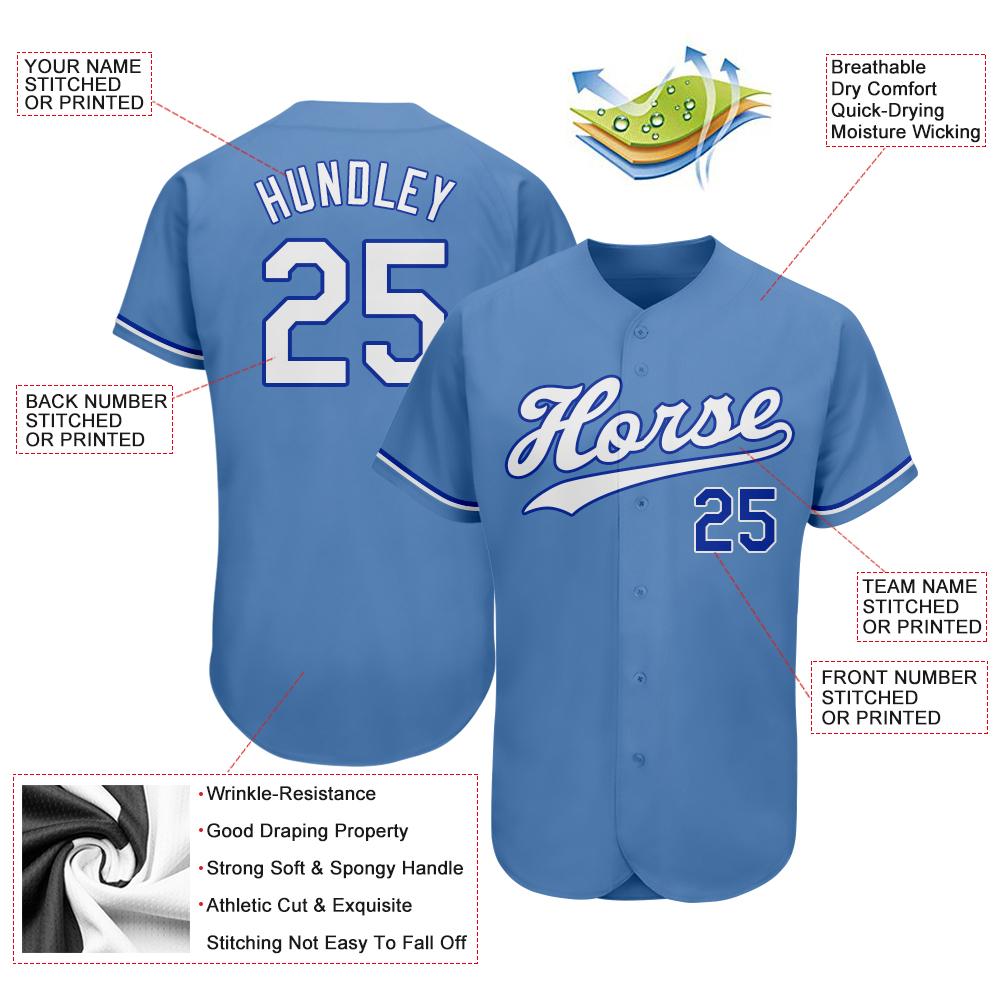 Custom Light Blue White-Royal Authentic Baseball Jersey view 4
