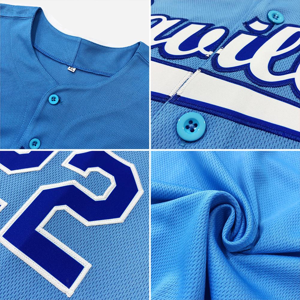 Custom Light Blue White-Royal Authentic Baseball Jersey view 7