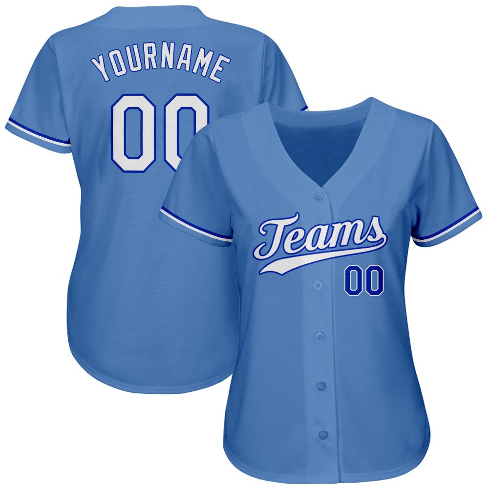 Custom Light Blue White-Royal Authentic Baseball Jersey view 2