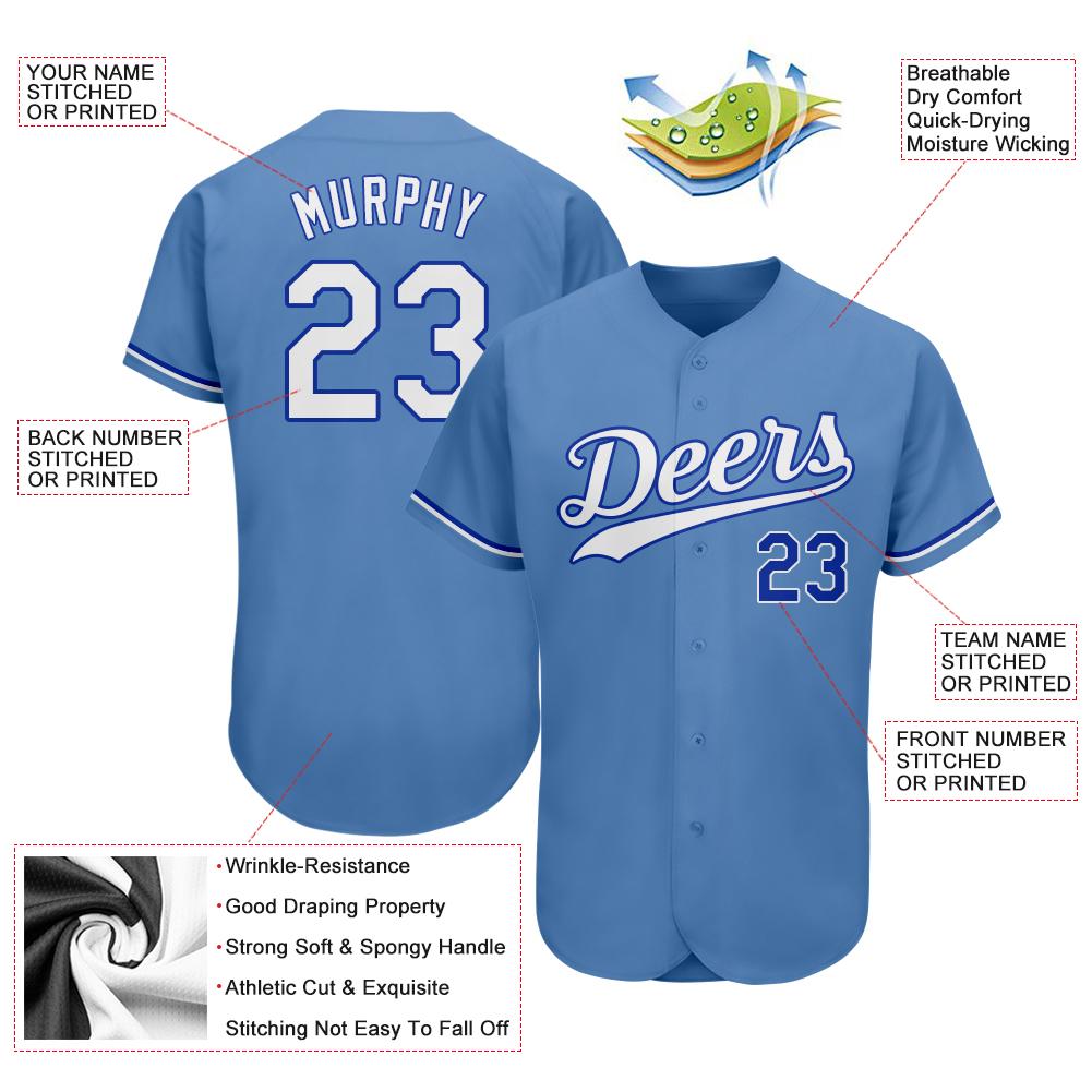 Custom Light Blue White-Royal Authentic Baseball Jersey view 3