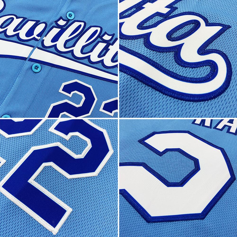Custom Light Blue White-Royal Authentic Baseball Jersey view 6