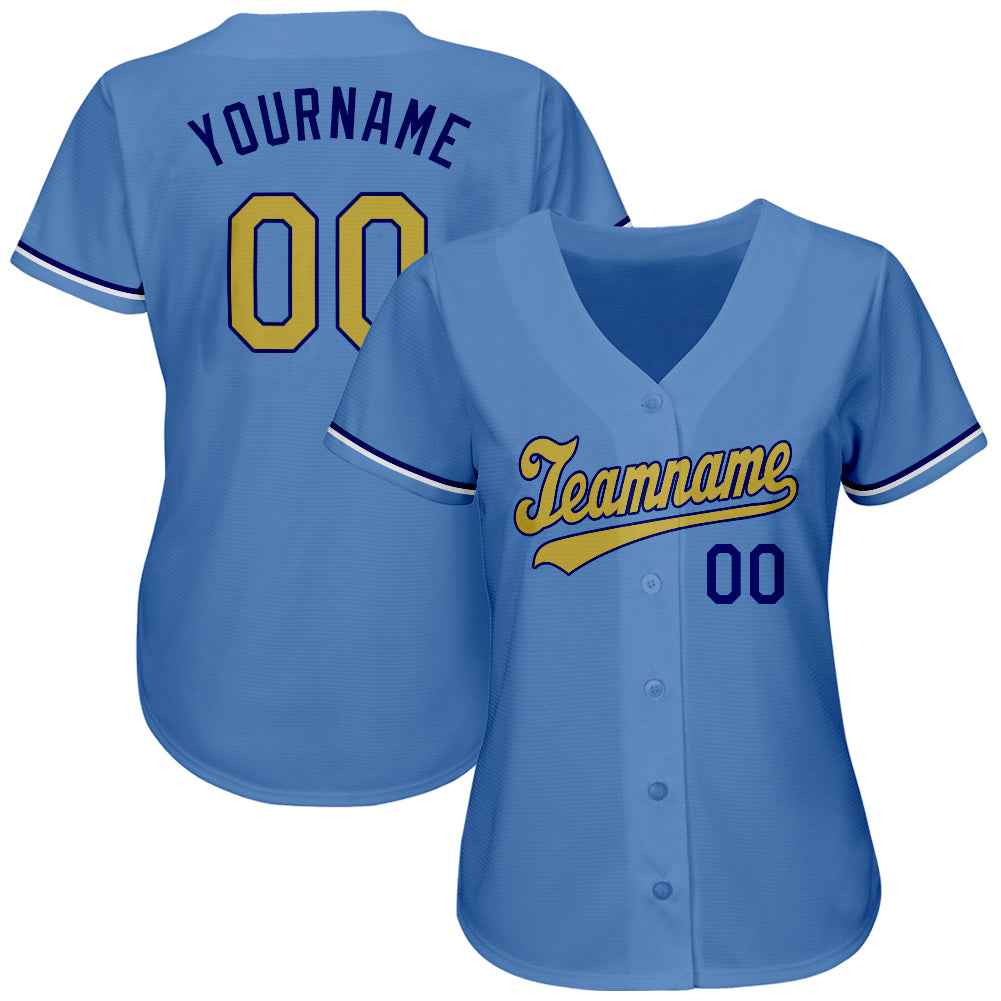 Custom Light Blue Old Gold-Royal Authentic Baseball Jersey view 2