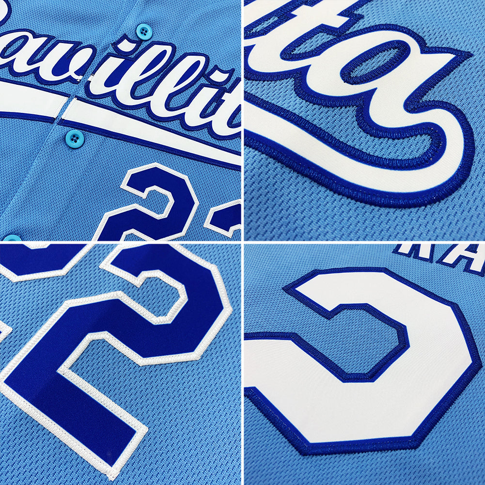Custom Light Blue Old Gold-Royal Authentic Baseball Jersey view 6