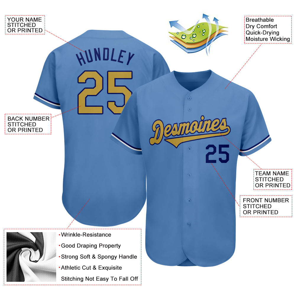 Custom Light Blue Old Gold-Royal Authentic Baseball Jersey view 4