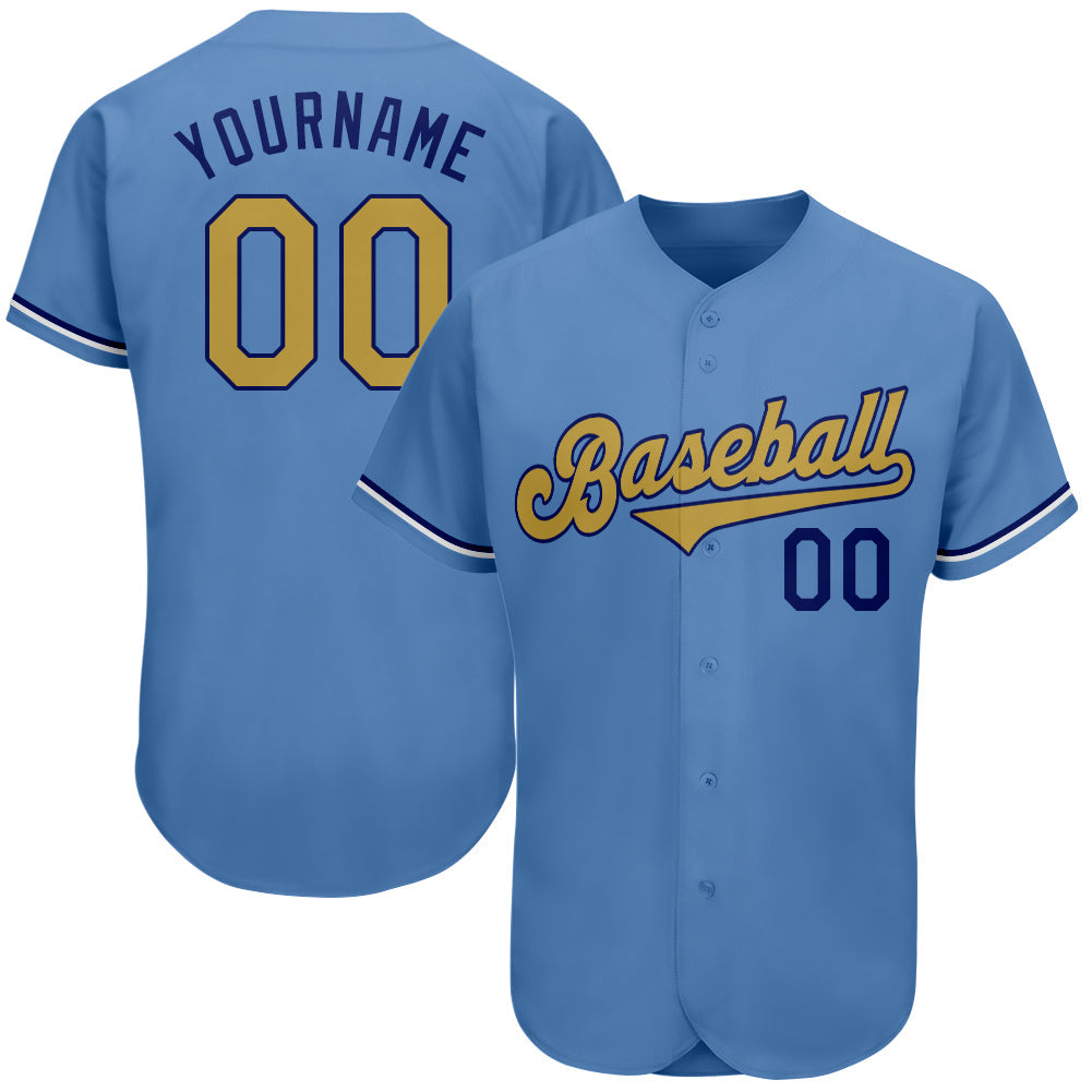 Custom Light Blue Old Gold-Royal Authentic Baseball Jersey - Main View