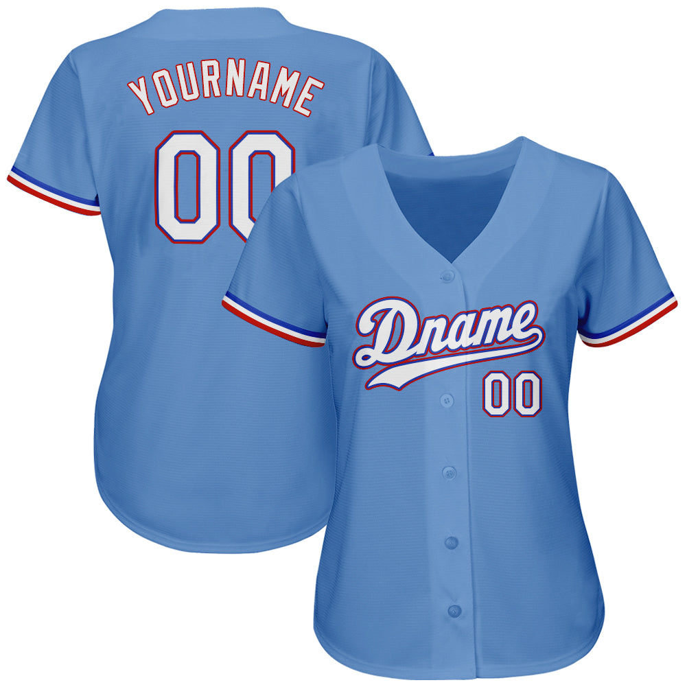 Custom Light Blue White-Red Authentic Baseball Jersey view 2