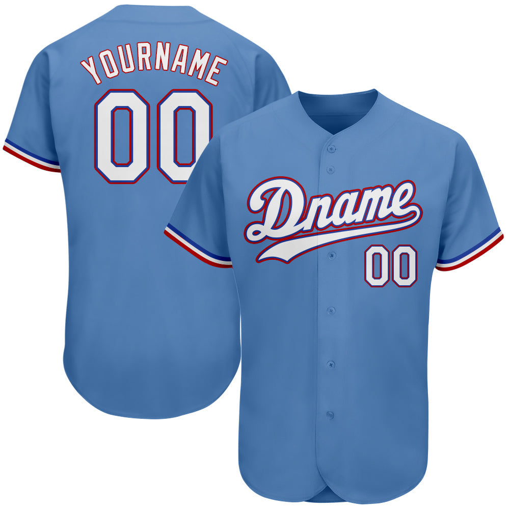 Custom Light Blue White-Red Authentic Baseball Jersey - Main View