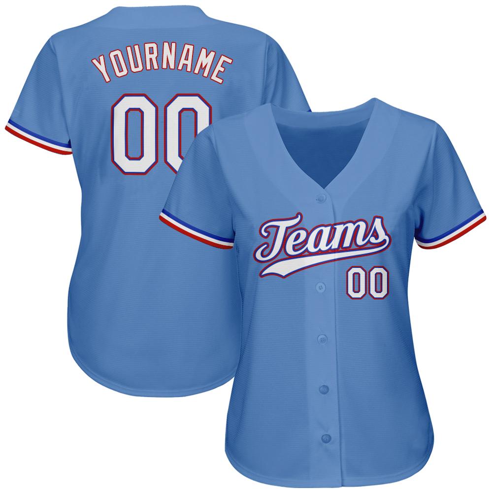 Custom Light Blue White-Red Authentic Baseball Jersey view 2
