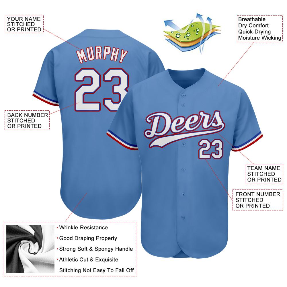 Custom Light Blue White-Red Authentic Baseball Jersey view 3