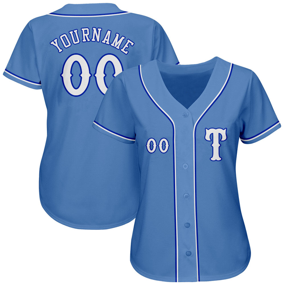 Custom Light Blue White-Royal Authentic Baseball Jersey view 2