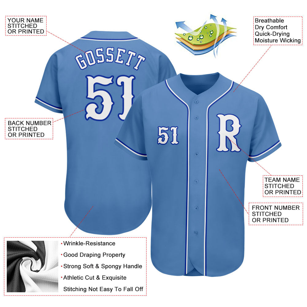 Custom Light Blue White-Royal Authentic Baseball Jersey view 3