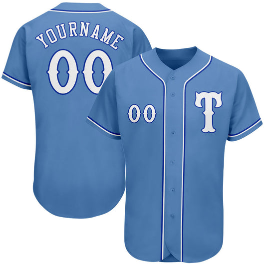 Custom Light Blue White-Royal Authentic Baseball Jersey - Main View