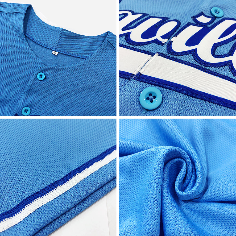 Custom Light Blue Red-Navy Authentic Baseball Jersey view 6