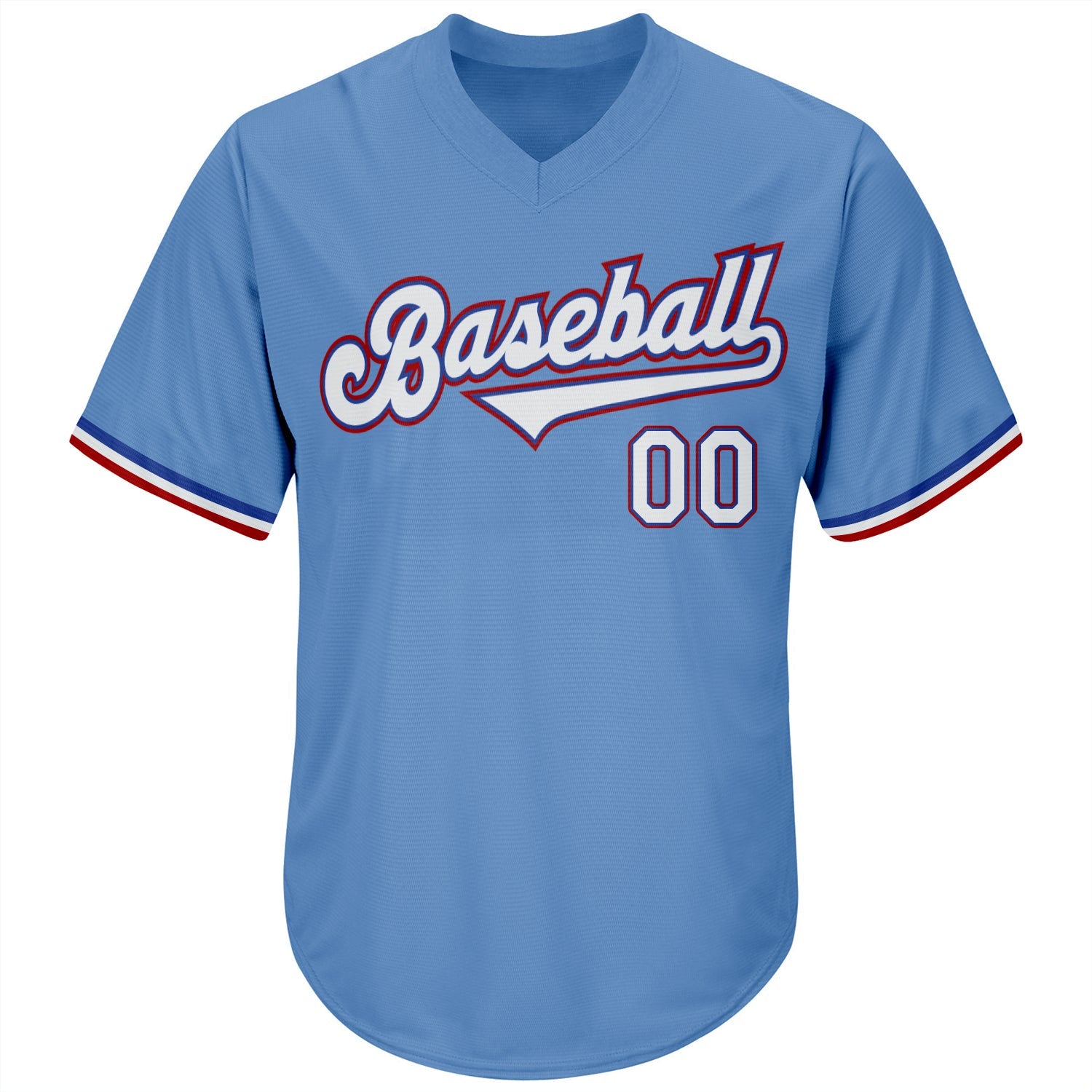 Custom Light Blue White-Red Authentic Throwback Rib-Knit Baseball Jersey Shirt view 2