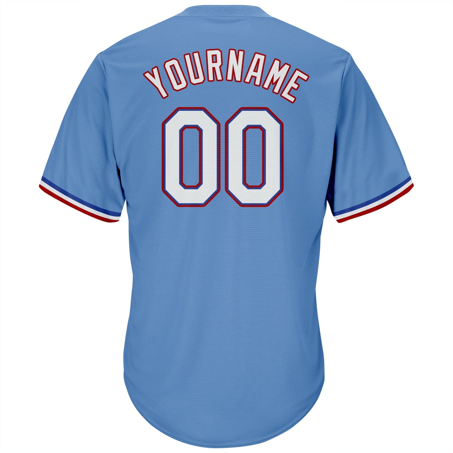 Custom Light Blue White-Red Authentic Throwback Rib-Knit Baseball Jersey Shirt view 3