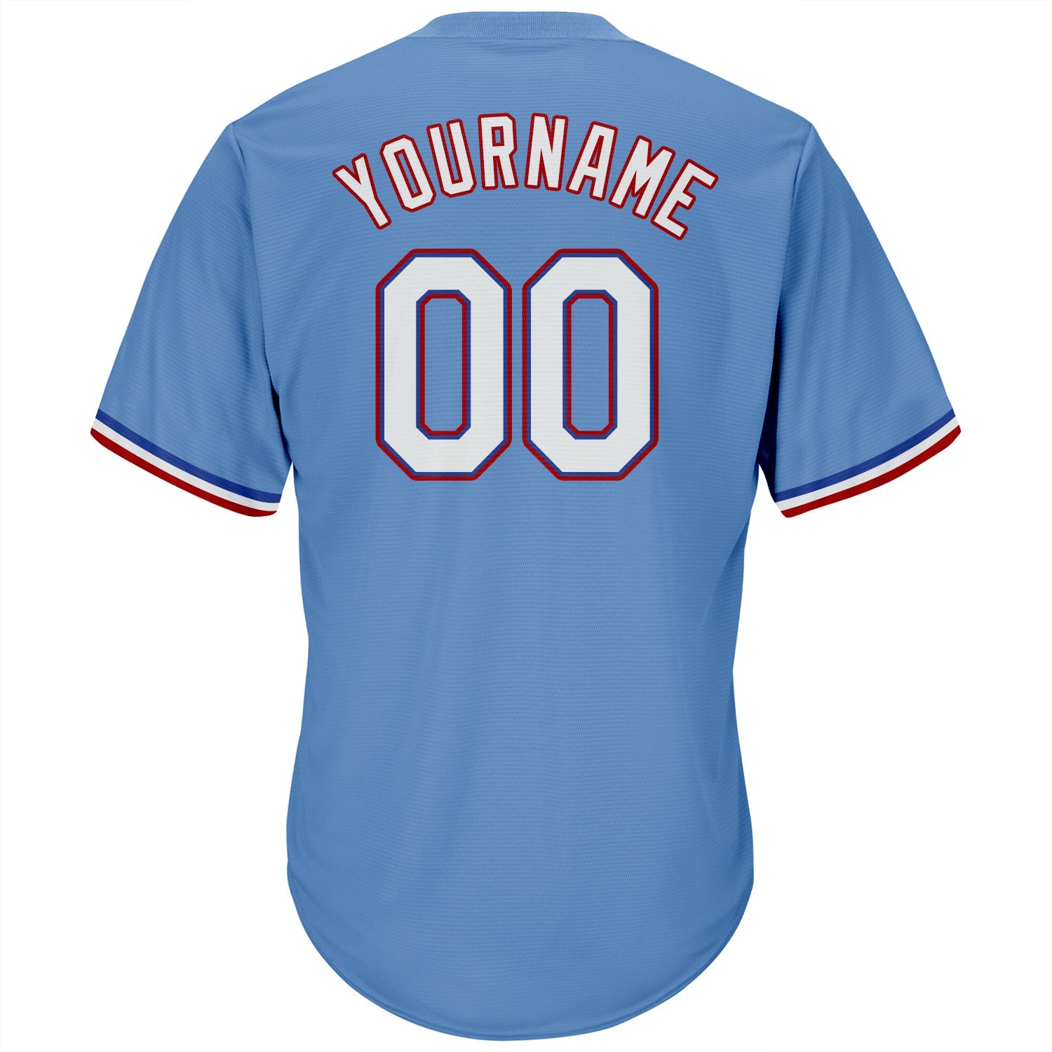 Custom Light Blue White-Red Authentic Throwback Rib-Knit Baseball Jersey Shirt view 3