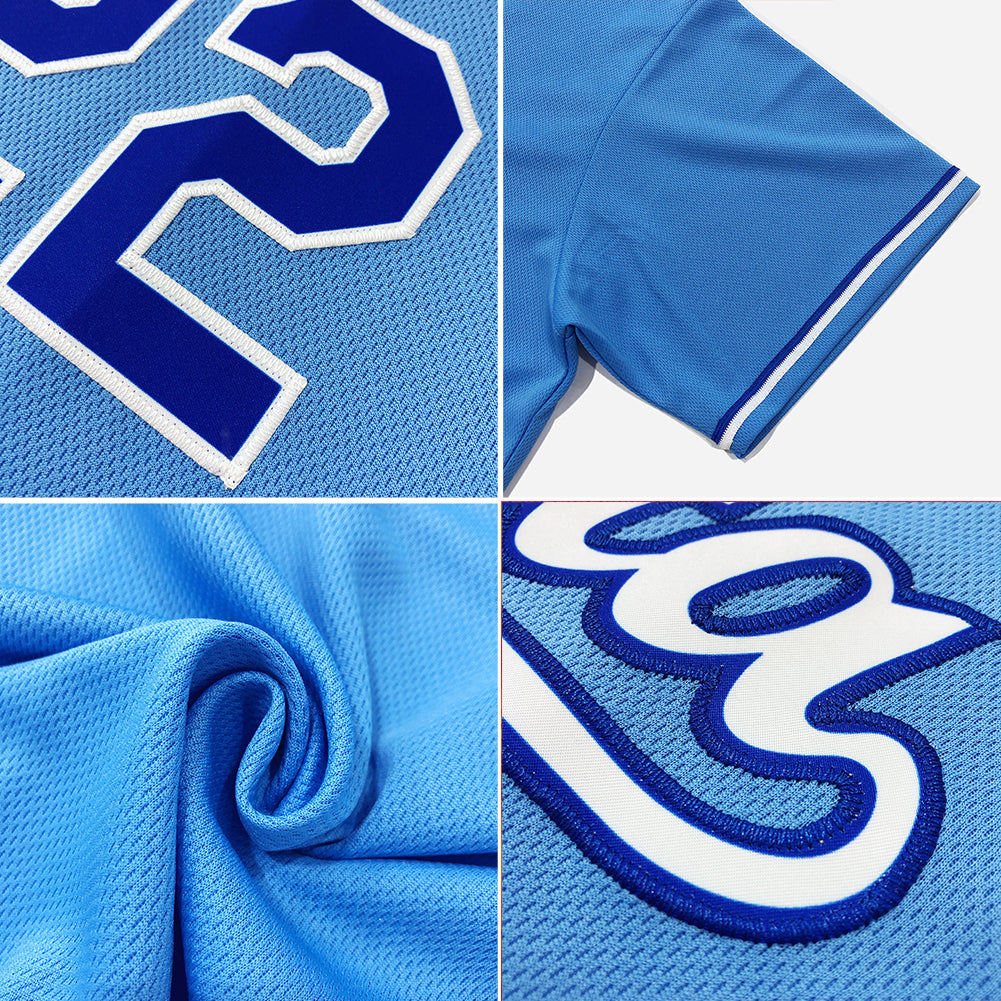 Custom Light Blue White-Red Authentic Throwback Rib-Knit Baseball Jersey Shirt view 7