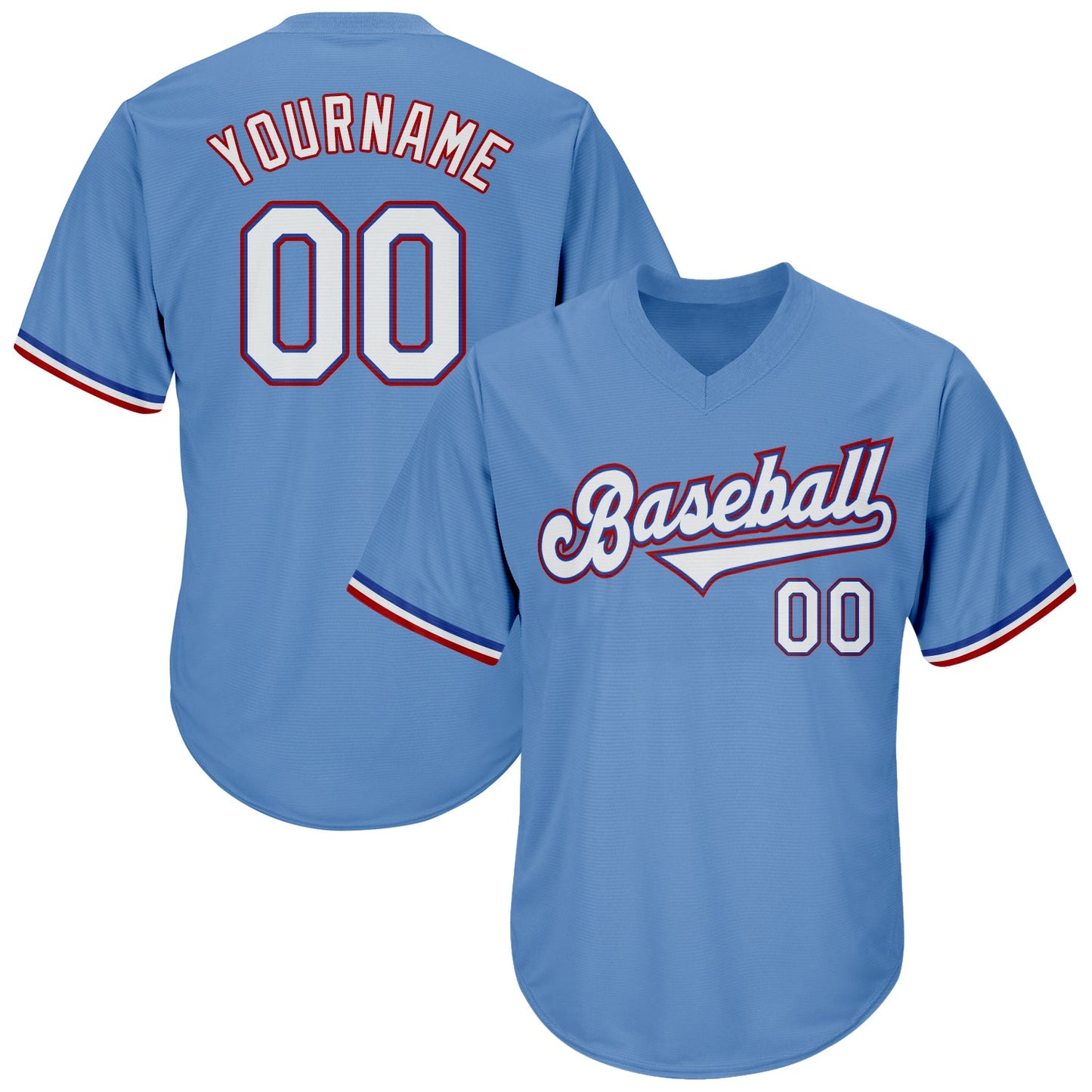 Custom Light Blue White-Red Authentic Throwback Rib-Knit Baseball Jersey Shirt - Main View