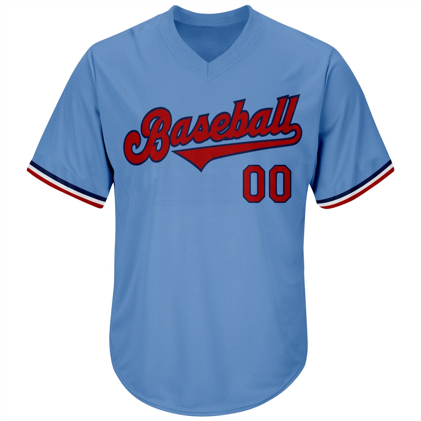 Custom Light Blue Red-Navy Authentic Throwback Rib-Knit Baseball Jersey Shirt view 2