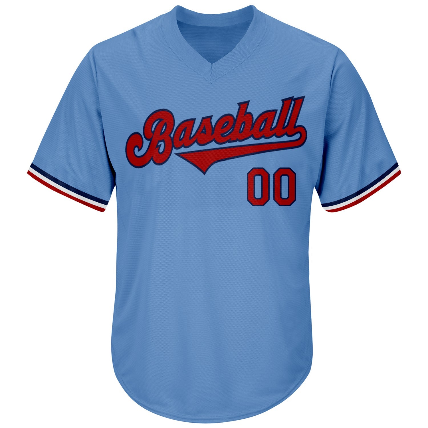 Custom Light Blue Red-Navy Authentic Throwback Rib-Knit Baseball Jersey Shirt view 2