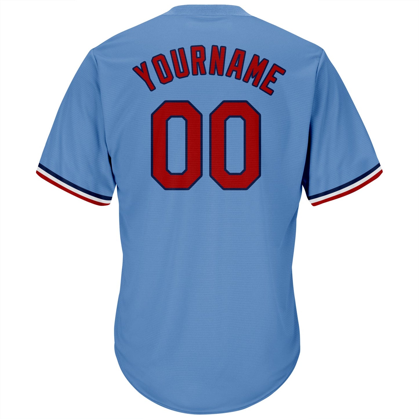 Custom Light Blue Red-Navy Authentic Throwback Rib-Knit Baseball Jersey Shirt view 3