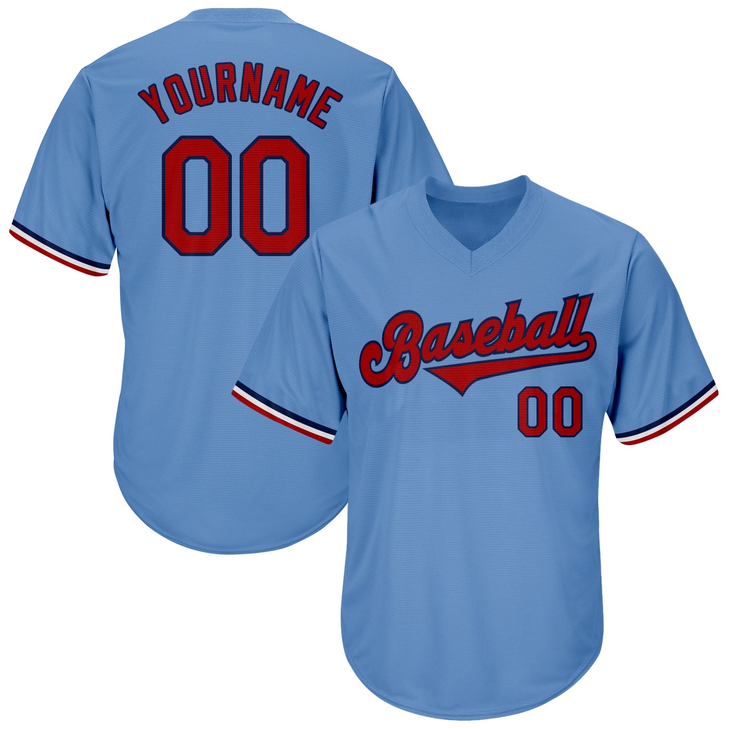 Custom Light Blue Red-Navy Authentic Throwback Rib-Knit Baseball Jersey Shirt - Main View