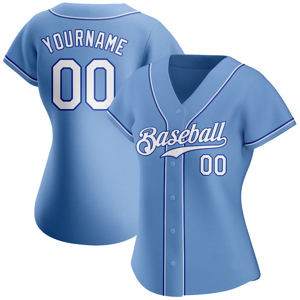 Custom Light Blue White-Royal Authentic Baseball Jersey view 2