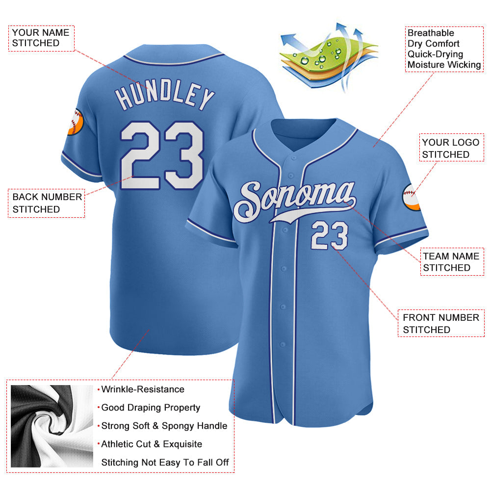 Custom Light Blue White-Royal Authentic Baseball Jersey view 3