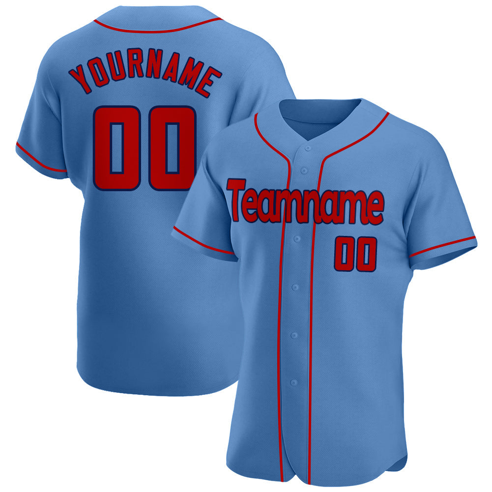Custom Light Blue Red-Navy Authentic Baseball Jersey - Main View