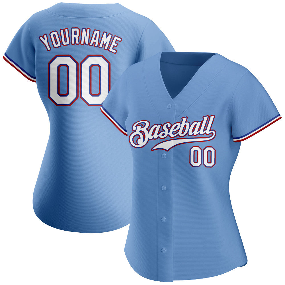 Custom Light Blue White-Red Authentic Baseball Jersey view 2