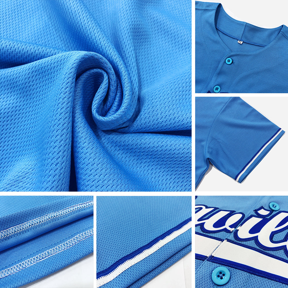 Custom Light Blue White-Red Authentic Baseball Jersey view 6