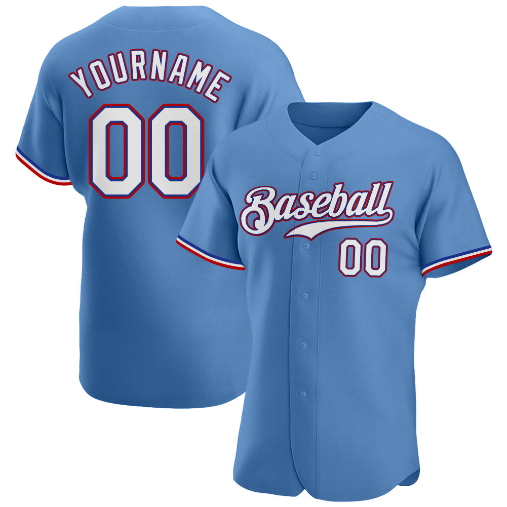 Custom Light Blue White-Red Authentic Baseball Jersey - Main View